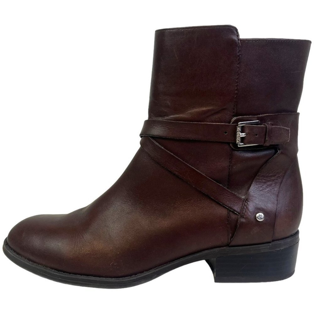 Ralph Lauren Marisol Saddle Boots Sz 8 Brown Supple Leather Strap Ankle Booties